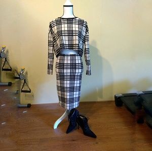 Plaid Black and Cream Skirt Set by Timing Sz M